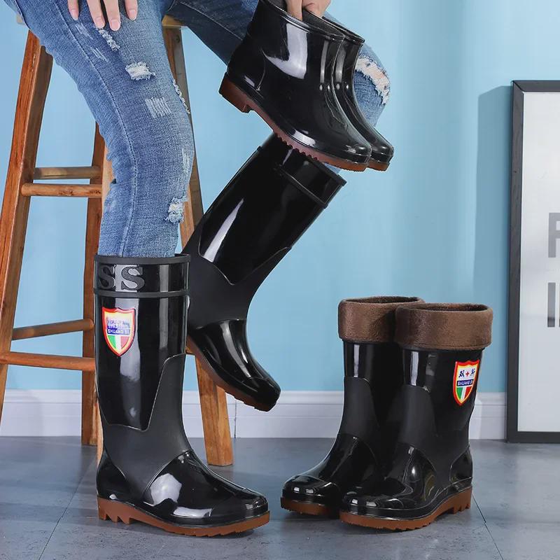 Men's Waterproof PVC Rain Boots - High, Non-Slip, Wear-Resistant Construction Footwear.