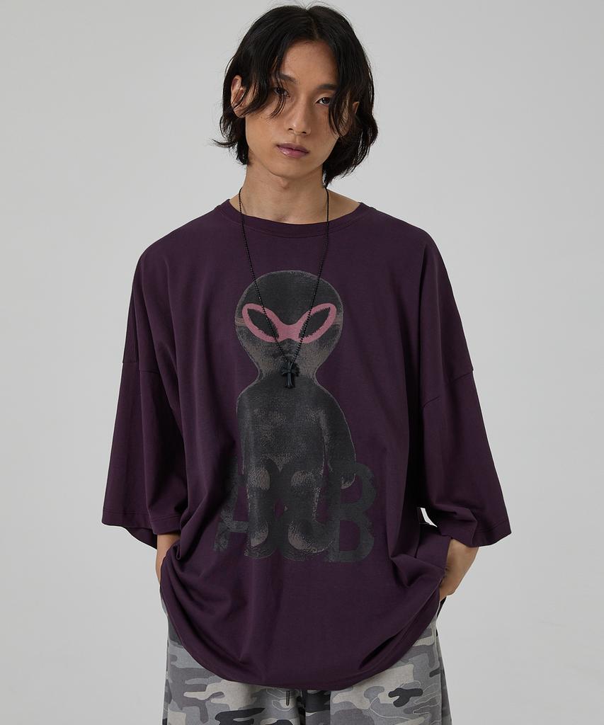 HOODHOOD Black Alien Graphic Oversized Short Sleeve T-Shirt Purple