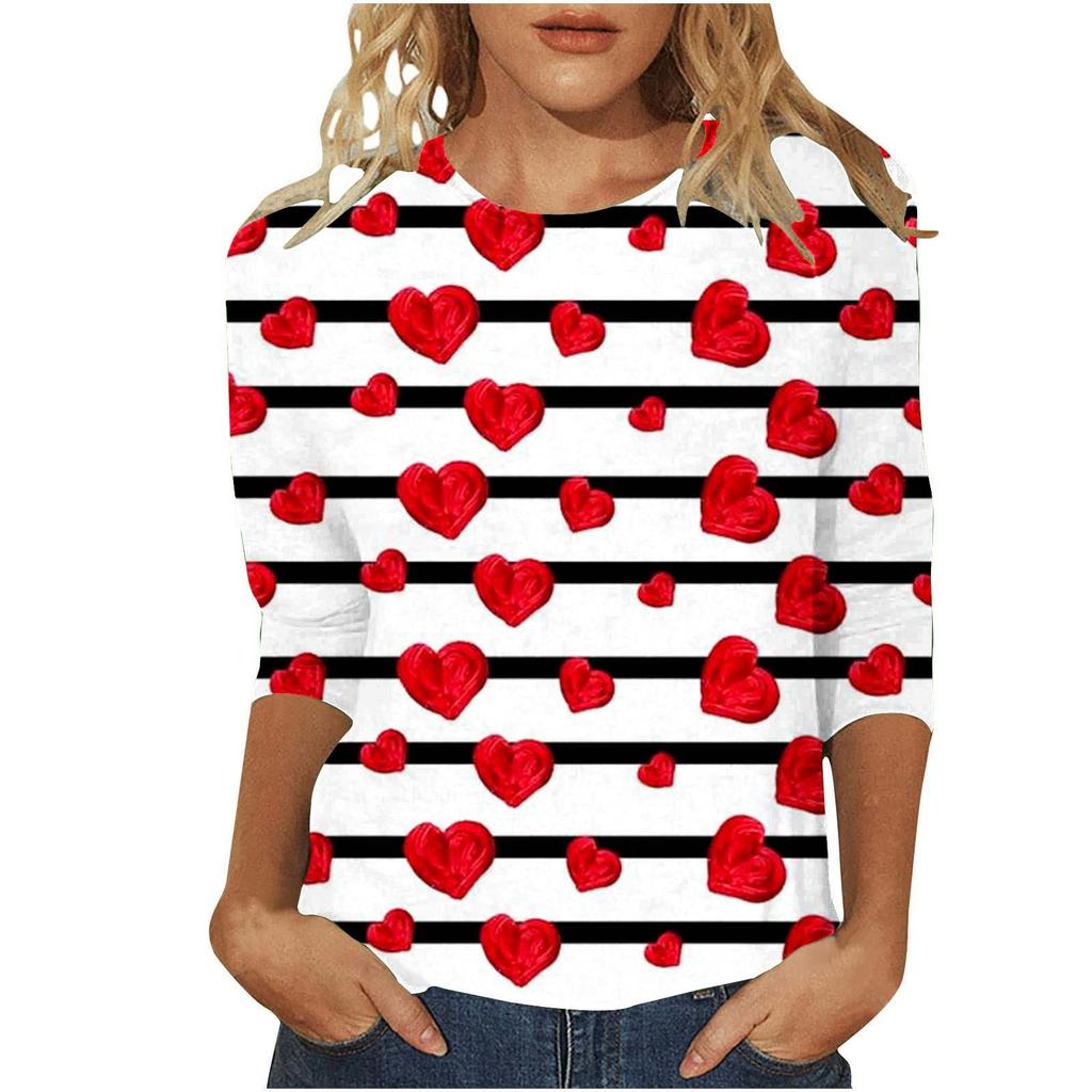Круглый вырез 3D Love Printed Top Модные повседневные длинные рукава женские футболки