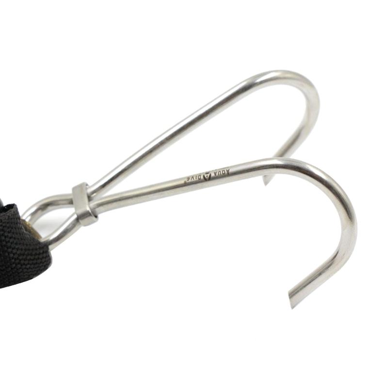 Пружинный трос Рифовый двойной крюк Нержавеющая сталь Подводное плавание Рифовый крюк со спиральным шнурком и быстросъемной пряжкой