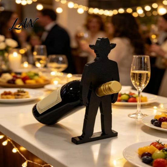 Decorative Wine Display 3D Printed Cowboy Rack, Creative Bottle Holder, Stable Desktop Hollow Character Sculpture Art Ornament for Home Kitchen Dining