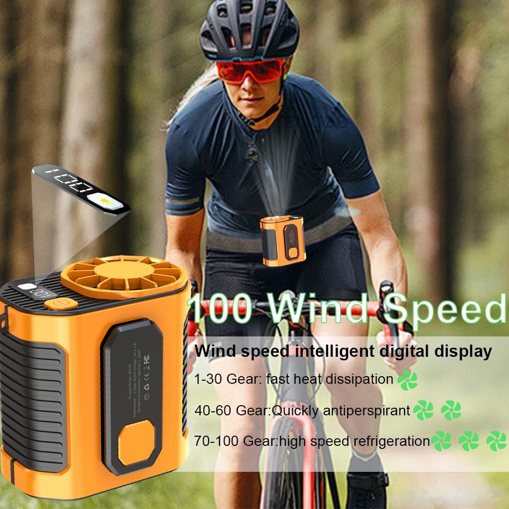 Portable Waist Fan Hanging Neck Waist Clip Fan USB Rechargeable Mini Bladeless Cooler Fan with LED Flashlight for Outdoor Sport