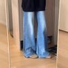 2025 American Style High-Waisted Medium Blue Wide-Leg Jeans - Women's Summer Slimming, Hip-Lifting & Flaw-Hiding.