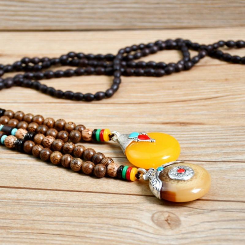 GemChic женские новые винтажные деревянные бусины янтарный кулон длинное ожерелье классическая этническая мода день рождения рождественский подарок на ювелирные изделия