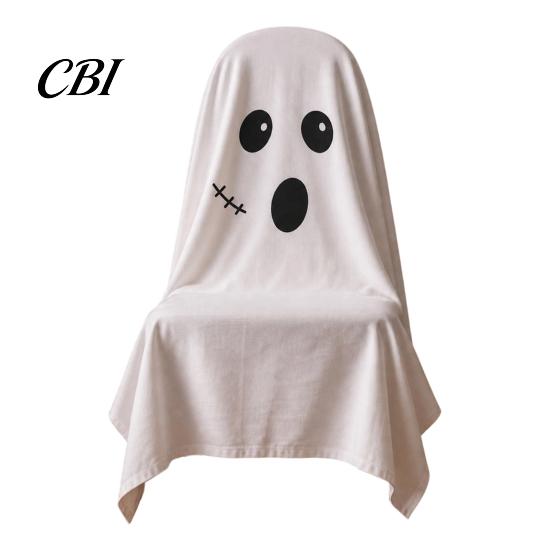 Double Sided Printed Chair Covers 1/4Pcs Halloween Ghost Covers, Spooky Face Dining Slipcover, White Kitchen Party Supplies Decorative Seat