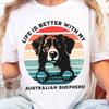 Life Is Better With My Australian Shepherd Sunset Tee, Aussie Camp Shirt and kids tshirt, Australian Shepherd gift, Dog Lover Gifts