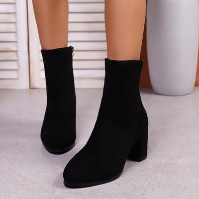 Черные кожаные женские ботильоны на толстом каблуке с боковой молнией, новые осенне-зимние ботинки средней высоты с круглым носком, больших размеров, темпераментные ботильоны, стройнящие