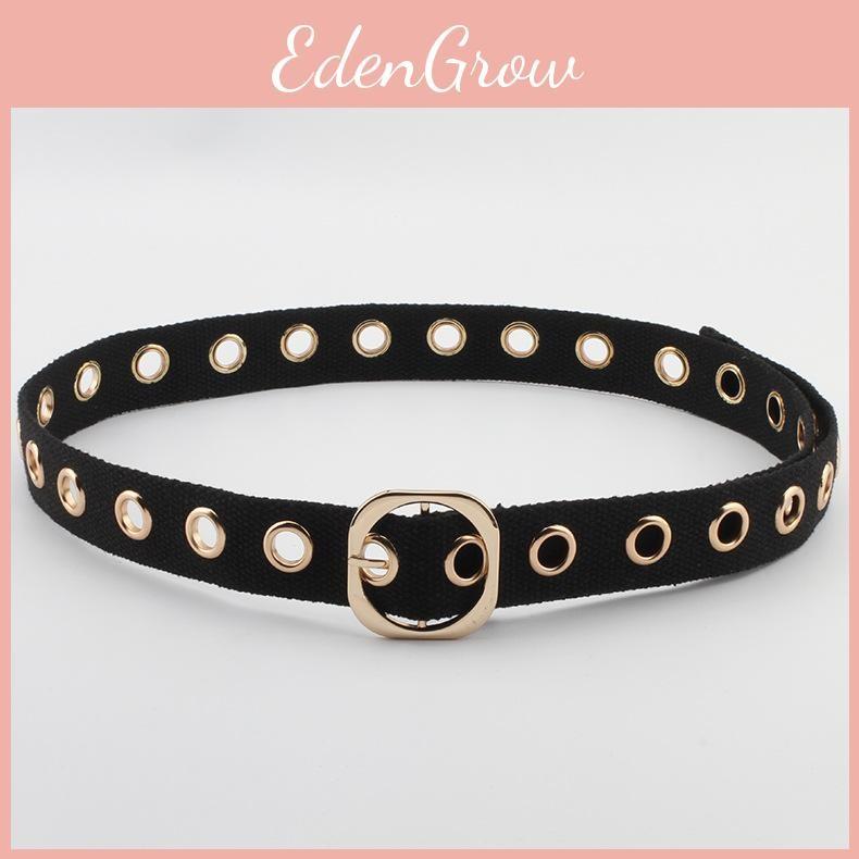 Цвет Однотонный Простой Пористый Дизайн Женский Повседневный Холщовый Ремень с Квадратной Пряжкой