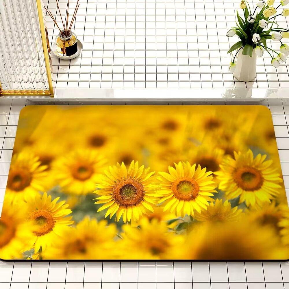 Small Fresh Sunflower Diatom Mud Mat Absorbent Dirty Bathroom Non-slip Mat Toilet Toilet Quick Drying Door Mat