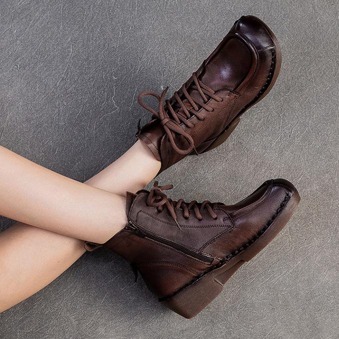 Johnature Универсальные короткие ботинки в стиле ретро с круглым носком и боковой молнией, простые женские туфли на толстом каблуке для поездок на работу