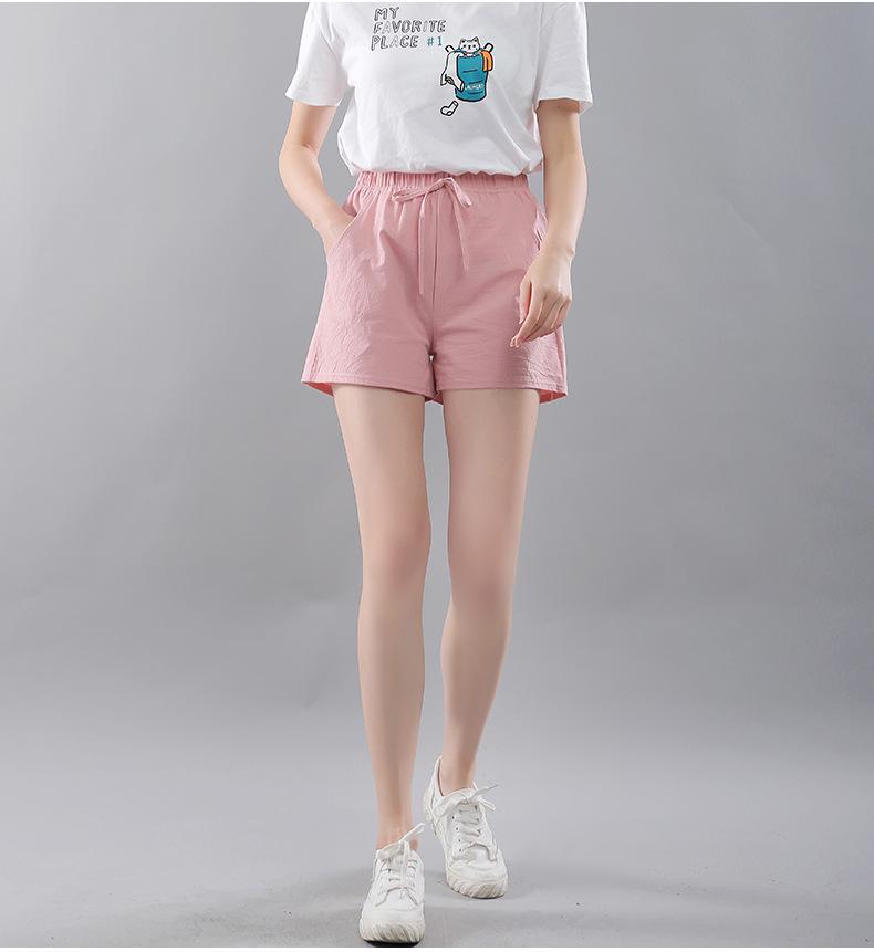 Washed Cotton Solid Color Women's Loose Wide-Leg Elastic Waist Casual Shorts