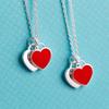 Yibaijia T-Home Love Necklace 925 Sterling Silver Red Heart Enamel Pendant