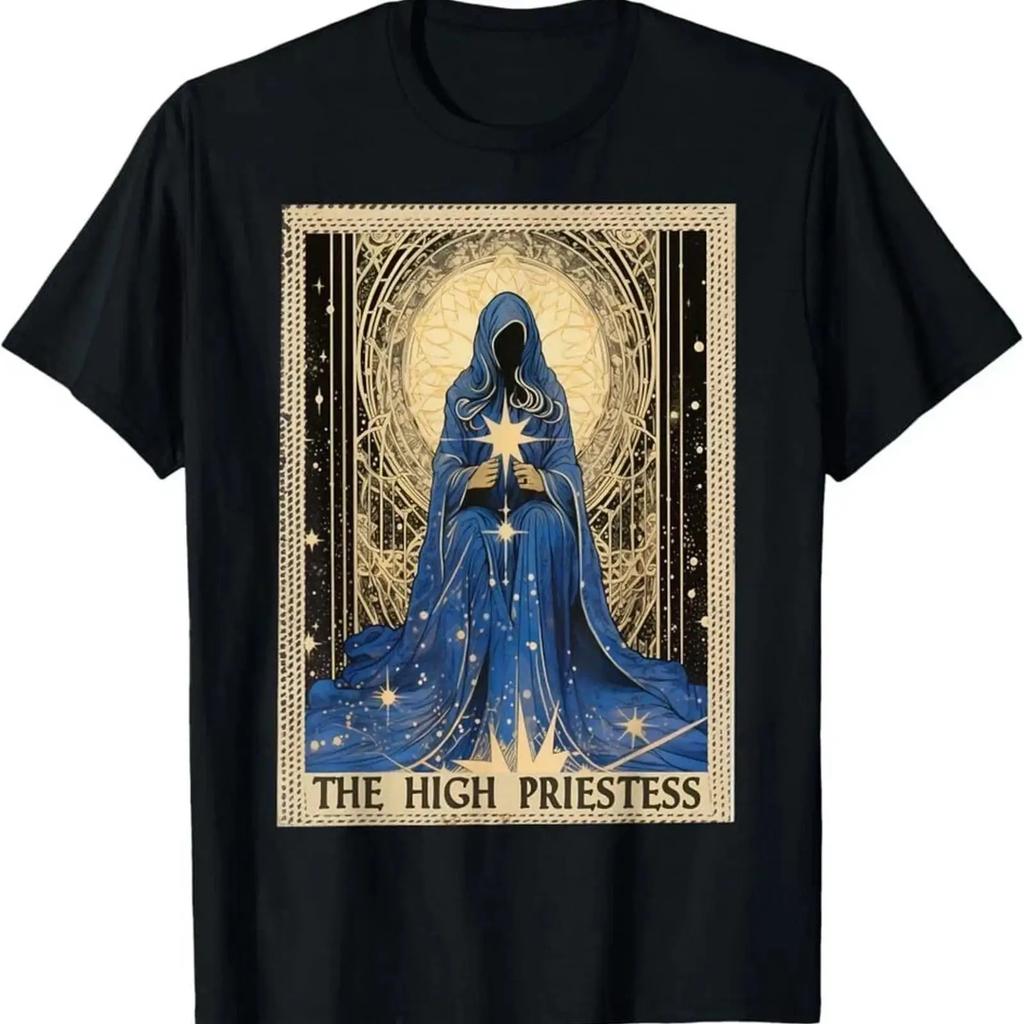 Tarot Card Priestess T Shirt Occult Witchy Gothic Halloween Mystic vintage Washed Top For Everyday Wear designer clothes homme