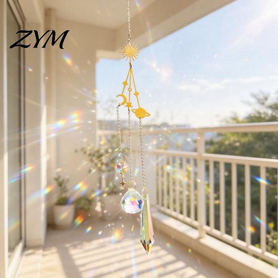 Glittering Garden Pendant Crystal Suncatcher, Rainbow Maker Prism Hanging Wind Chime, Boho Room Decoration for Window, Balcony, Garden, Patio