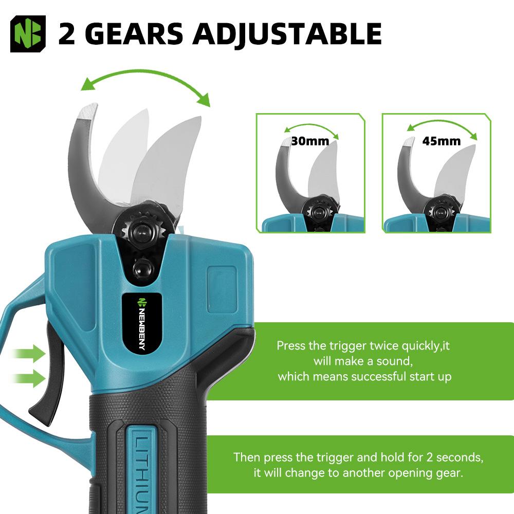 Newbeny 2 Gears 30mm Electric Pruner Shear Fruit Tree Bonsai Cordless Pruning Scissors Power Tools For Makita 18V Battery Pin