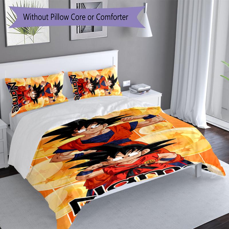 3pcs Custom Name Dragon Ball Set,Includes 1 Duvet Cover and 2 Pillowcases,All-season Bedroom Decor