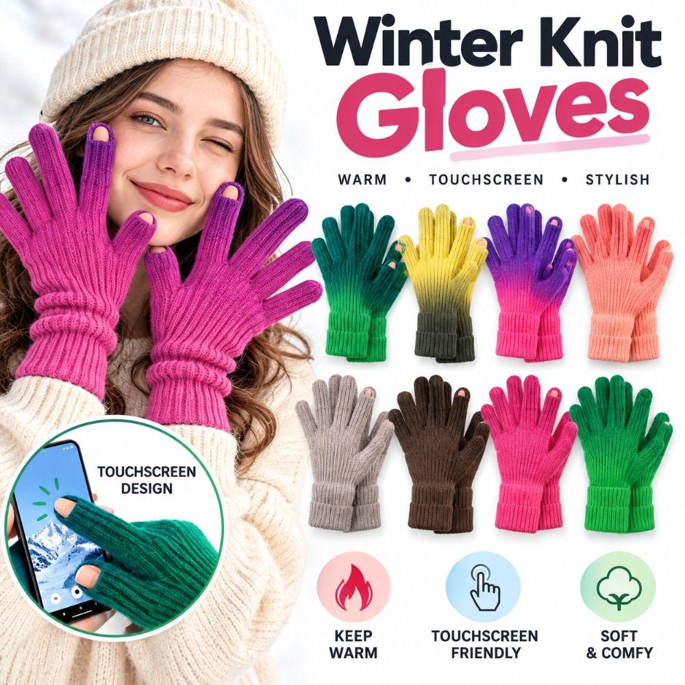 Thick Knit Gloves Fingertip Openings Touchscreen Gloves Fashion All Finger Gloves Outdoor Wear