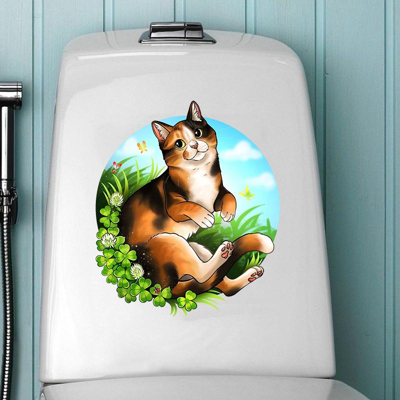 T286 # милый кот Наклейка на стену Ванная Комната Декор для туалета Гостиная Шкаф украшения дома наклейки украсить самоклеящаяся фреска