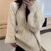 Autumn and Winter Thick V-Neck Twists Pullover Sweaters Women Fashion Solid Loose Outerwear Warm Knitted Sweater Woman Sweet Casual Warm Jumper 24756