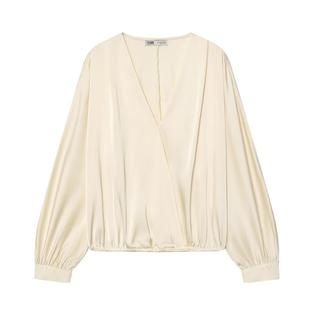 European and American style, new women's fashion, chic and fashionable double-collar silk satin texture shirt 8372314