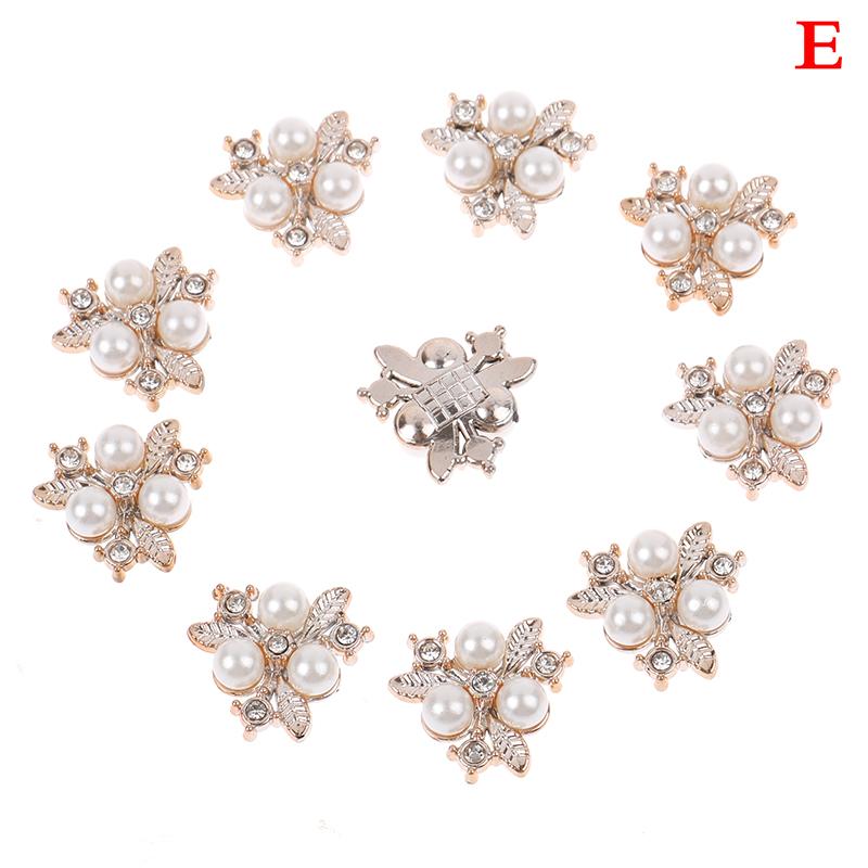 10Pcs Pearl Flower Rhinestone Buttons Sparkling Crystal Hairpins Diy Crafts