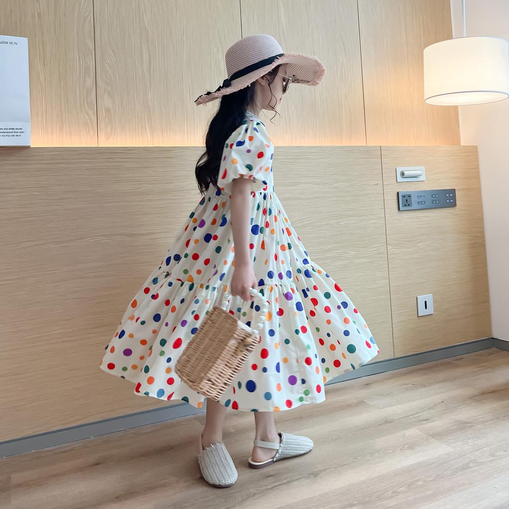 Fashion Summer Girls Dress Dot Beach Long Dress For Girl Bohemia Children Princess Loose Dresses Costume Teen 8 10 12 14 Y