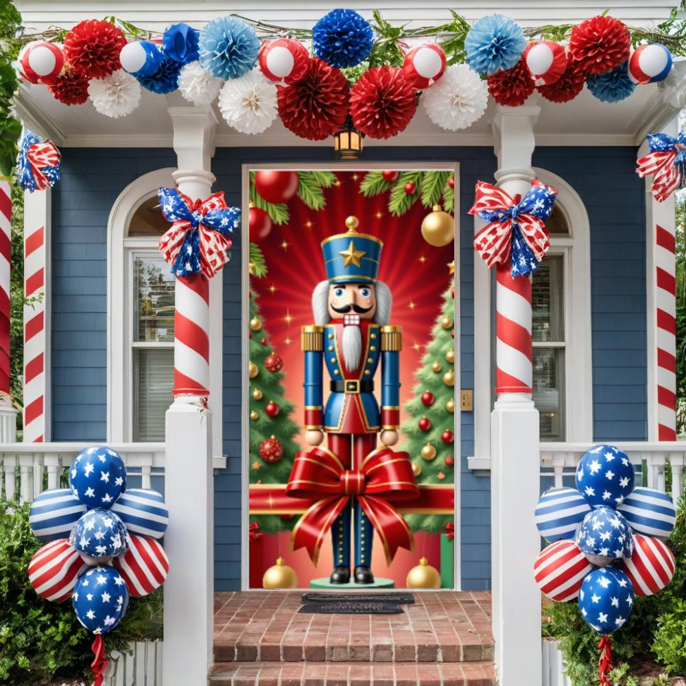 Nutcracker Soldier Door Cover Lining For Christmas Doors Xmas Outdoor Decoration For Front Door Home Christmas Party Supplies