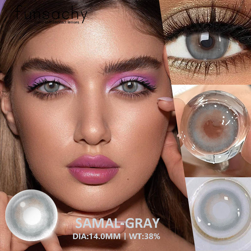 FUNSACHY 2pcs New Colored Contact Lenses for Eyes Fashion Cosmetic Brown Pupils Gray Lenses for Eye Multicolored Contact Lens