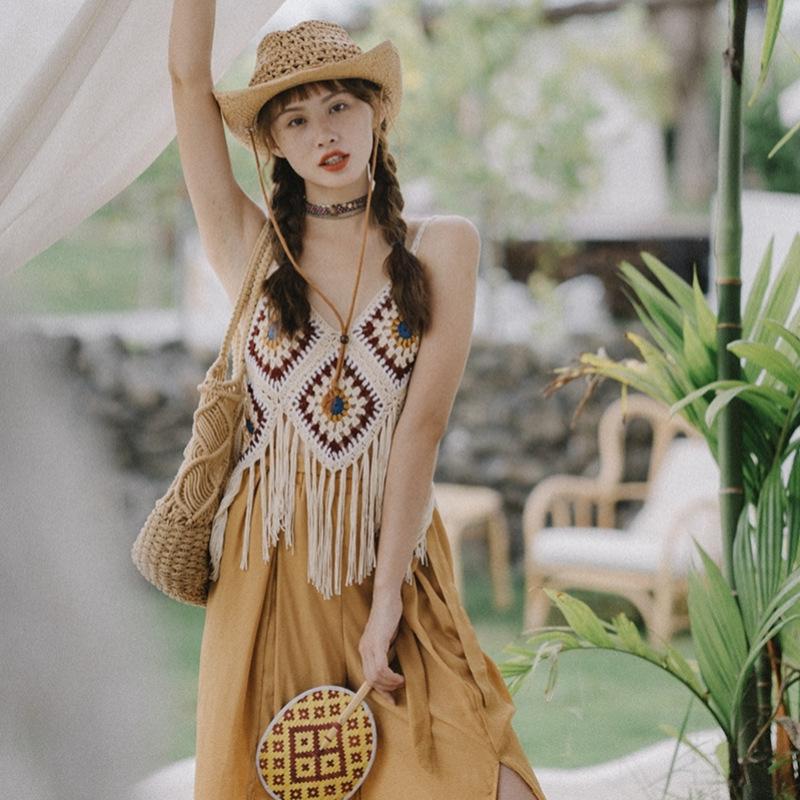 Подтяжки с кисточками ручной работы в этническом стиле - жилет Bohemian Vacation