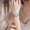 OFNS Женские роскошные квадратные часы на кожаном ремешке - Водонепроницаемые кварцевые с деталями из бриллиантов