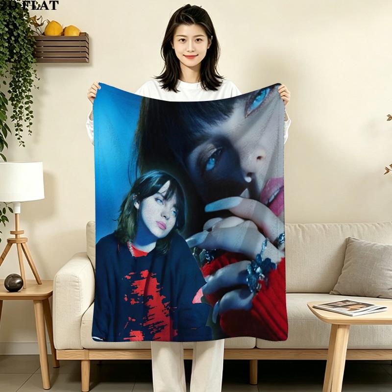 1PC Billie Eilish Patterned Flannel Blanket Suitable For All Seasons For Home Decor Warmth And Comfort Gifts Holiday Present