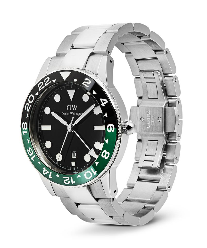 Danielwellingteon Iconic Gmt Link Men'S Metal Watch Black/Green Ceramic Bezel