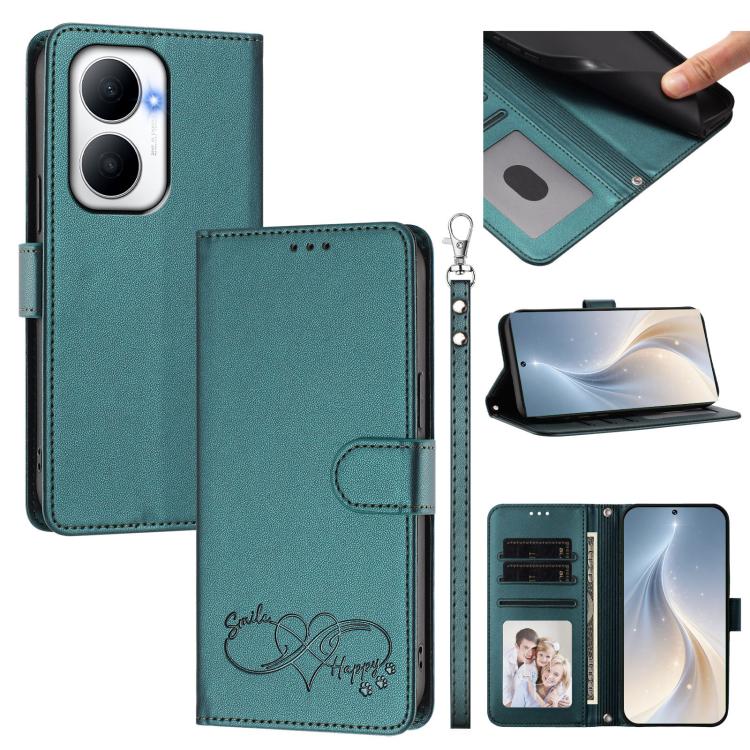 Happy Heart Pattern Magnetic Closure Vegan Leather Phone Case with Wrist Strap For Huawei Mate 60