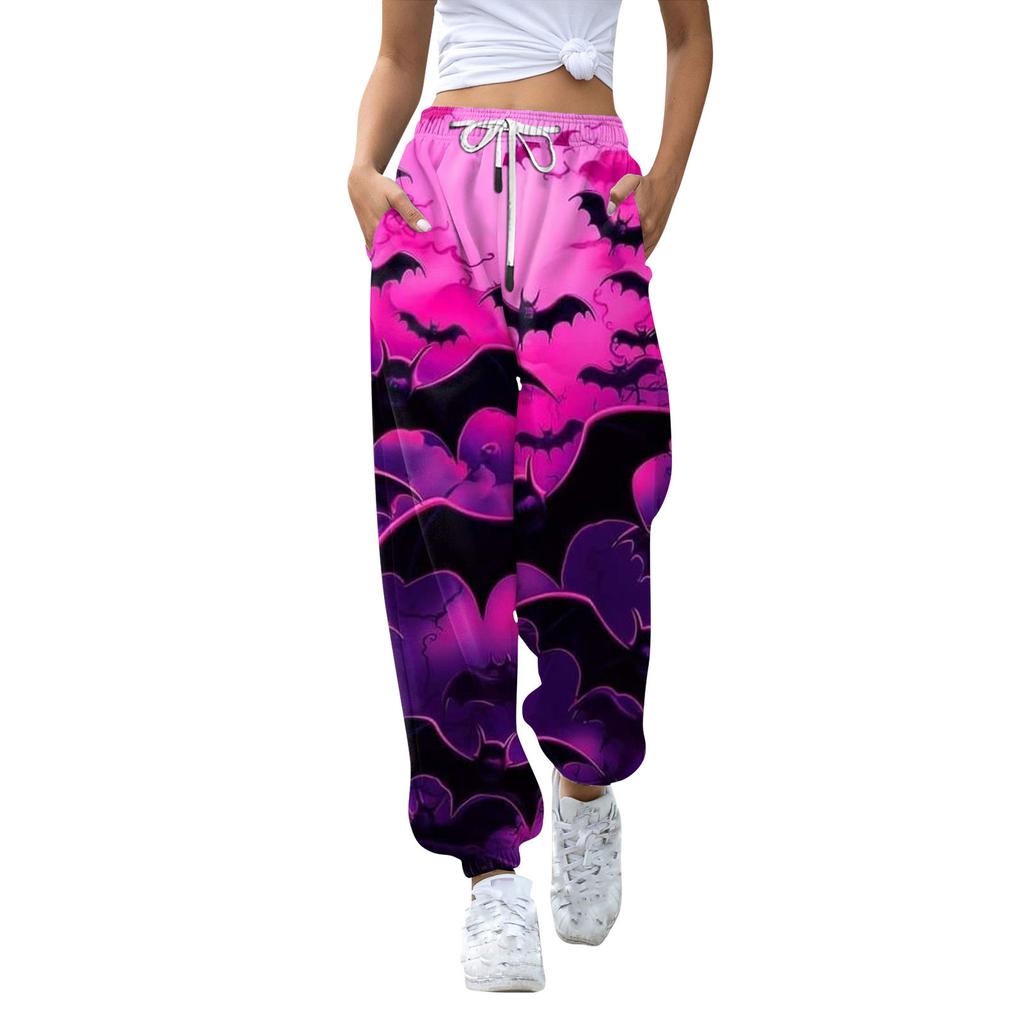 Women's Casual Fashion Halloween Printed Leisure Pants Sweatpants Trousers Drawstring Elastic Waist Drawstring Drawstring Pants