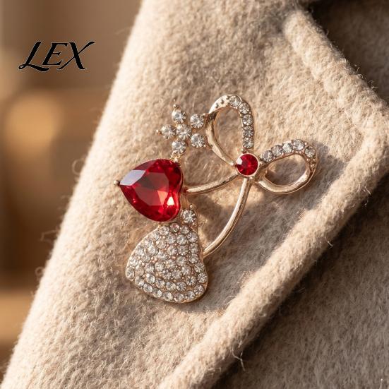 Rhinestone Bow Brooch Bling Pin, Love Heart Bowknot Lapel Women Jewelry Accessory for Dresses Coats Sweaters Pin
