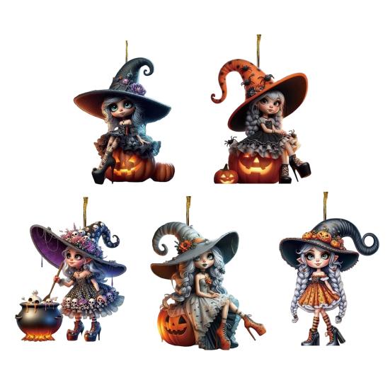 Halloween Witch Pendant Acrylic Car Charm Rearview Mirror Decoration Festive Atmosphere Scene Accessory