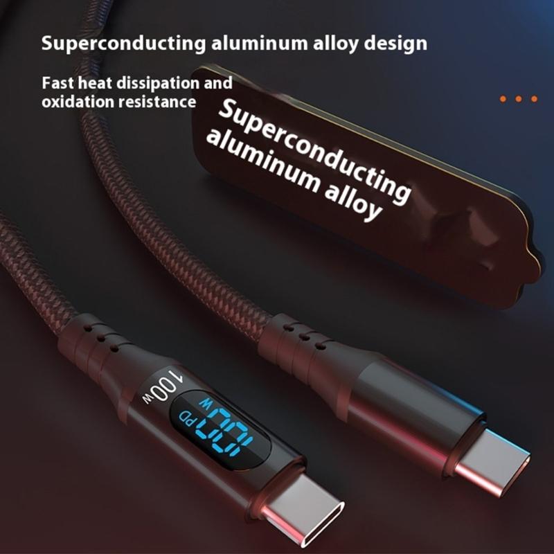 Плетеный USB C кабель для зарядки телефона, планшета, 1 метр, 100 Вт, 5 А, быстрая зарядка, монитор мощности в реальном времени, Type C на C