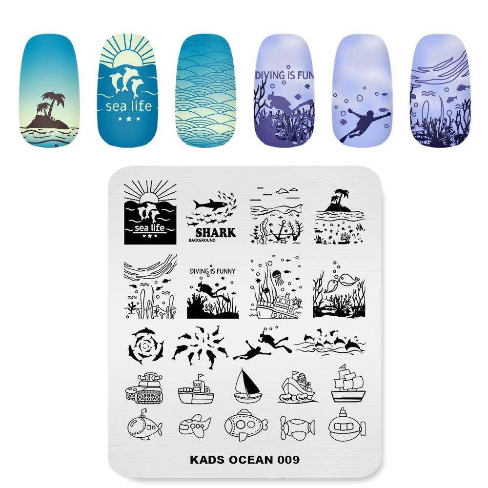 kads Маникюрные штамповочные пластины для дизайна ногтей Ocean 009, штампованные пластины для дизайна ногтей, инструменты для шаблонов для украшения своими руками, штамповка