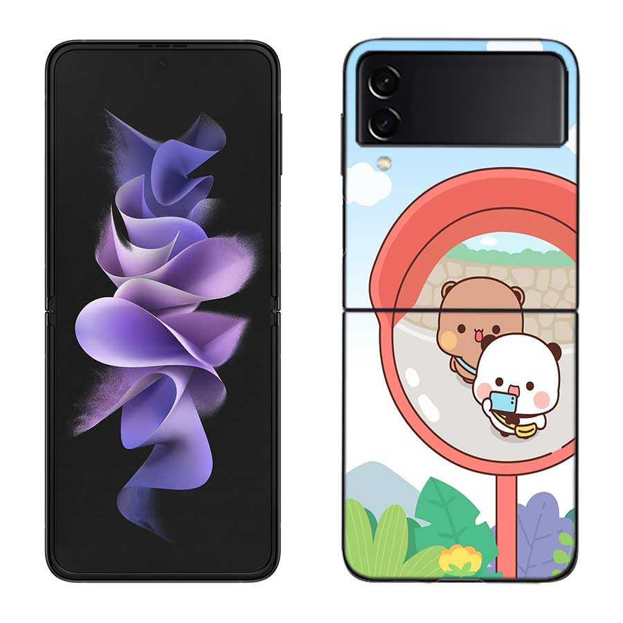Милый Чехол BuBu DuDu для Samsung Z Flip 7 6 5G Galaxy Z Flip 5 4 3 Черный Жесткий Чехол Роскошный PC Корпус Coque