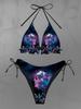 Комплект бикини Rosegal Gothic Skull Butterfly Ombre Galaxy Print Tied Halter