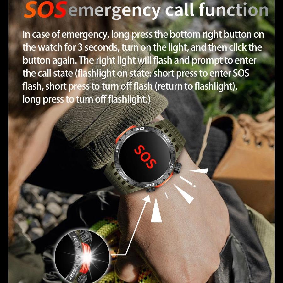 Умные часы HT22 IP68 Водонепроницаемые мужские оригинальные часы с Bluetooth-звонком, монитором здоровья, светодиодным фонариком и 100+ спортивными режимами