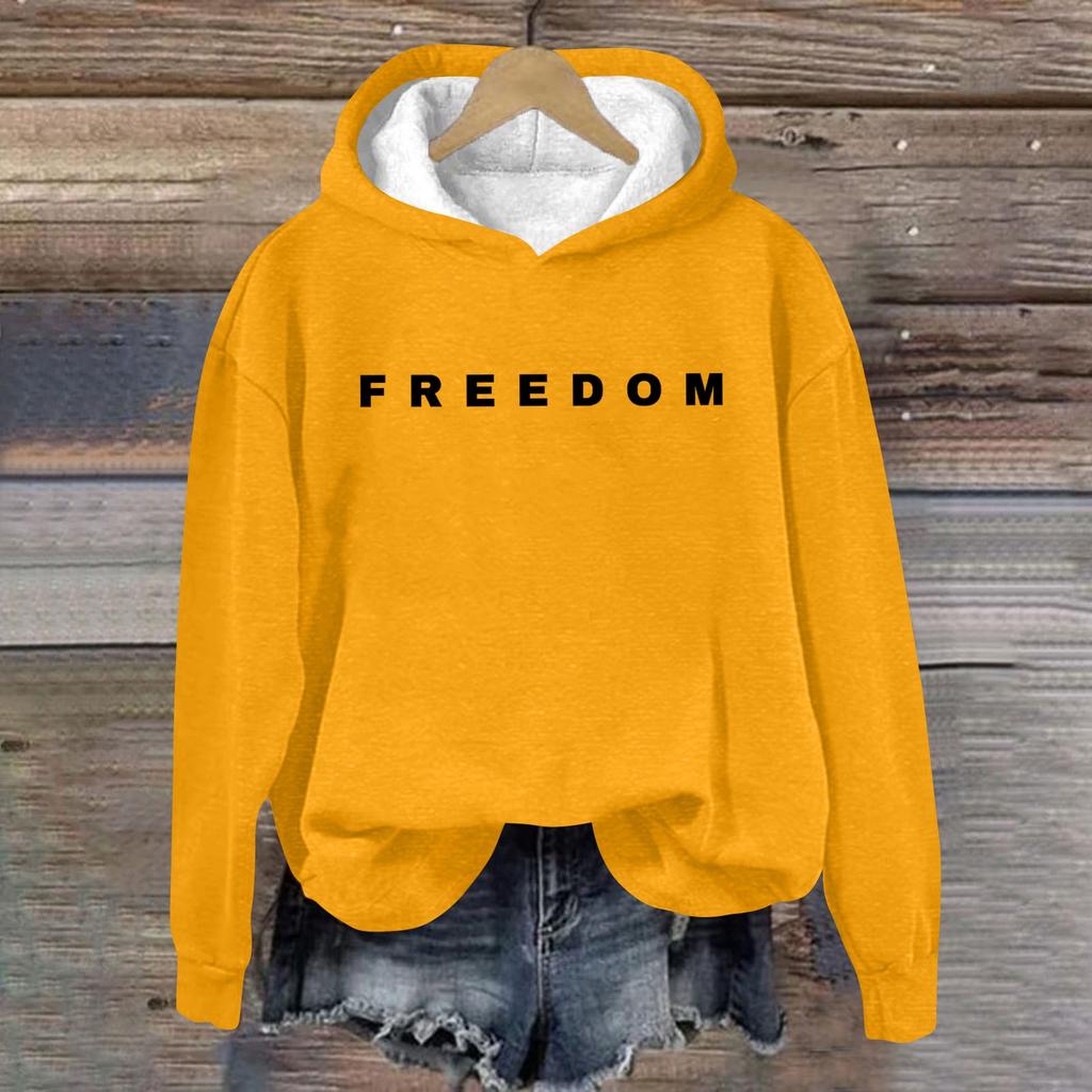 Women's Loose And Comfortable Round Neck Long Sleeved Hooded Sweatshirt With Printed Text