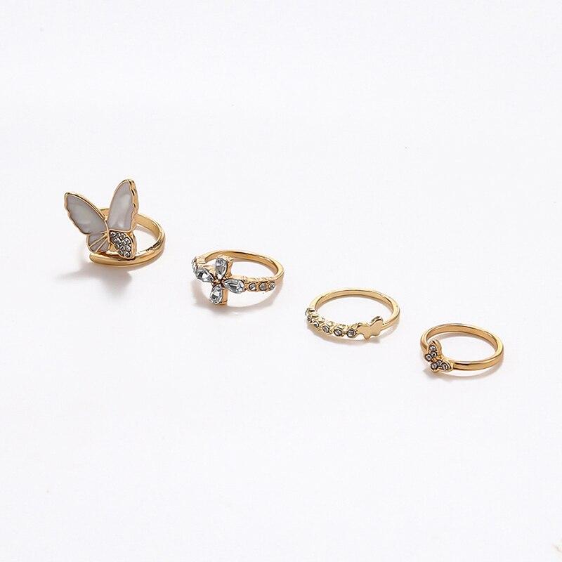 Vintage Boho Crystal Butterfly Rings Set For Women Zircon Cross Stars Geometric Knuckle Finger Ring Wedding Party Jewelry Gifts