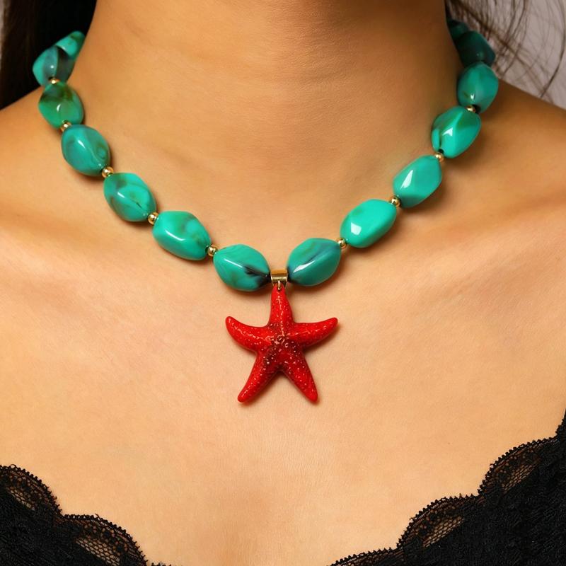 Exaggerated Colorful Resin Large Heart-Shaped Pendant Necklace for Women Vacation Style Irregular Beads Choker Necklaces Jewelry