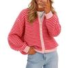 Women S Striped Knit Cardigan Round Neck Casual Sweater Coat