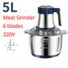 5 Speeds Stainless Steel 5L Capacity Electric Chopper Meat Grinder Mincer Food Processor Slicer 500W High Power Mincer Kitchen Slicer