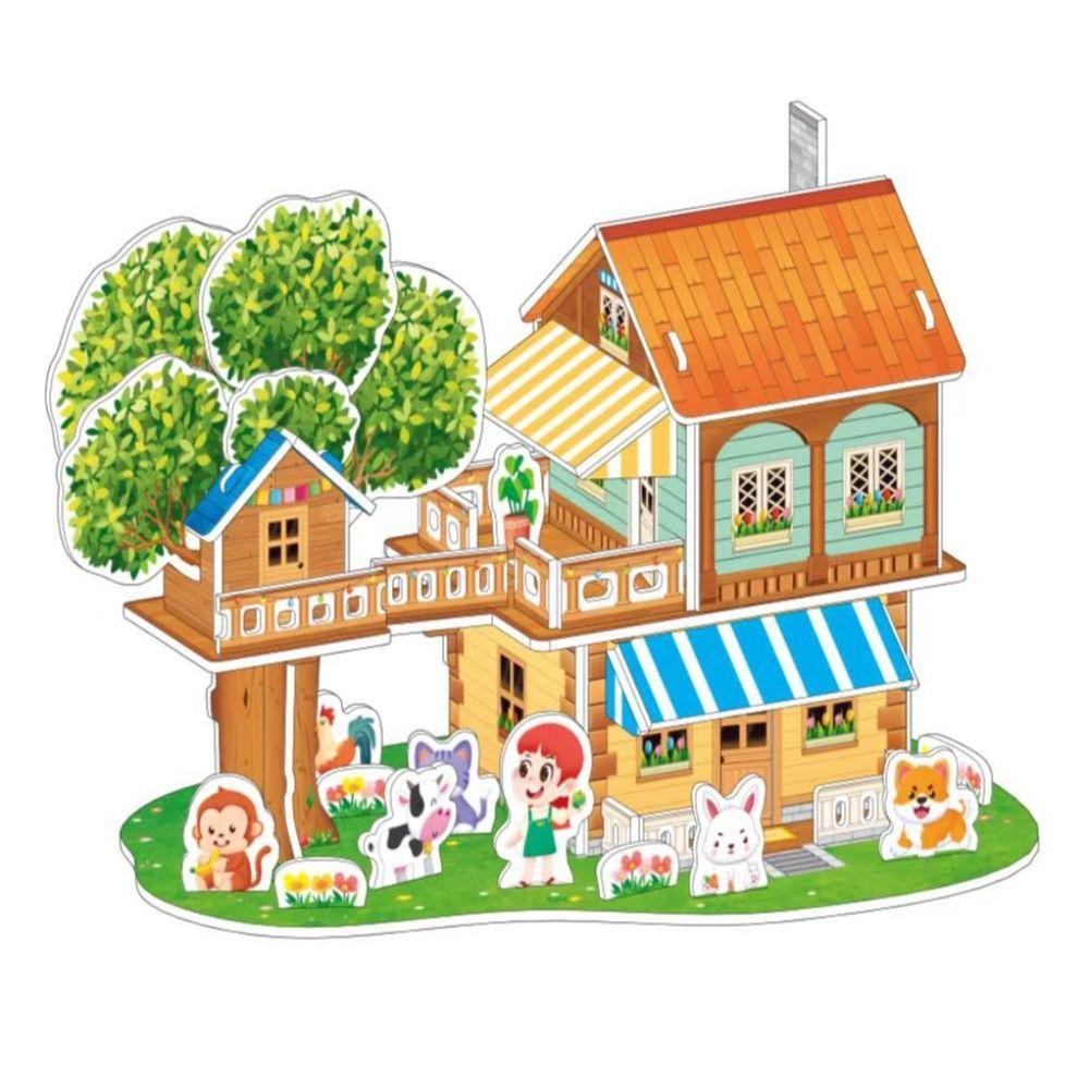 Cardboard 3D Castle Airplane Assembly Model 3d Puzzles Building Block Toy Kindergarten