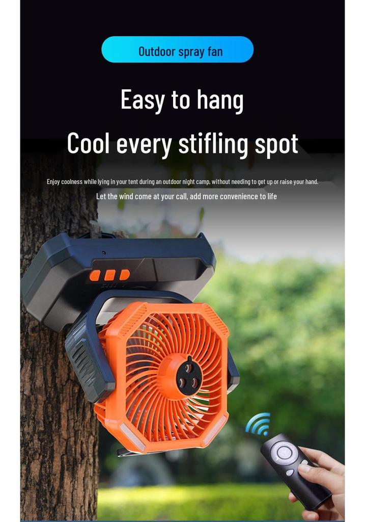 2026 Portable Outdoor Camping Fan with Spray, 20,000mAh, Rechargeable, Long Battery Life, Oscillating Fan with Light