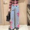 2025 Большие Горячие Сделки Модные Девочки Расписные Бабочки Джинсовые Широкие Брюки Высокая Талия Корейский Стиль Длинные Джинсы Подростковые Брюки