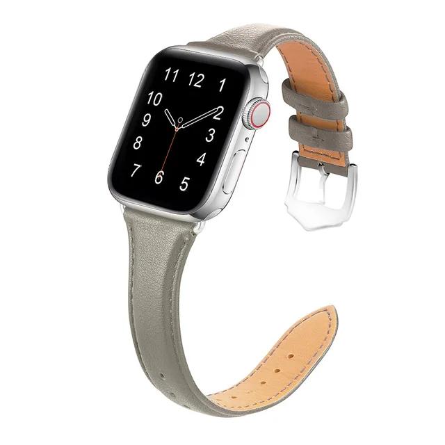 Slim Thin Genuine Leather Strap for apple Watch Series Small Waist Pin Buckle Universal Watch Strap
